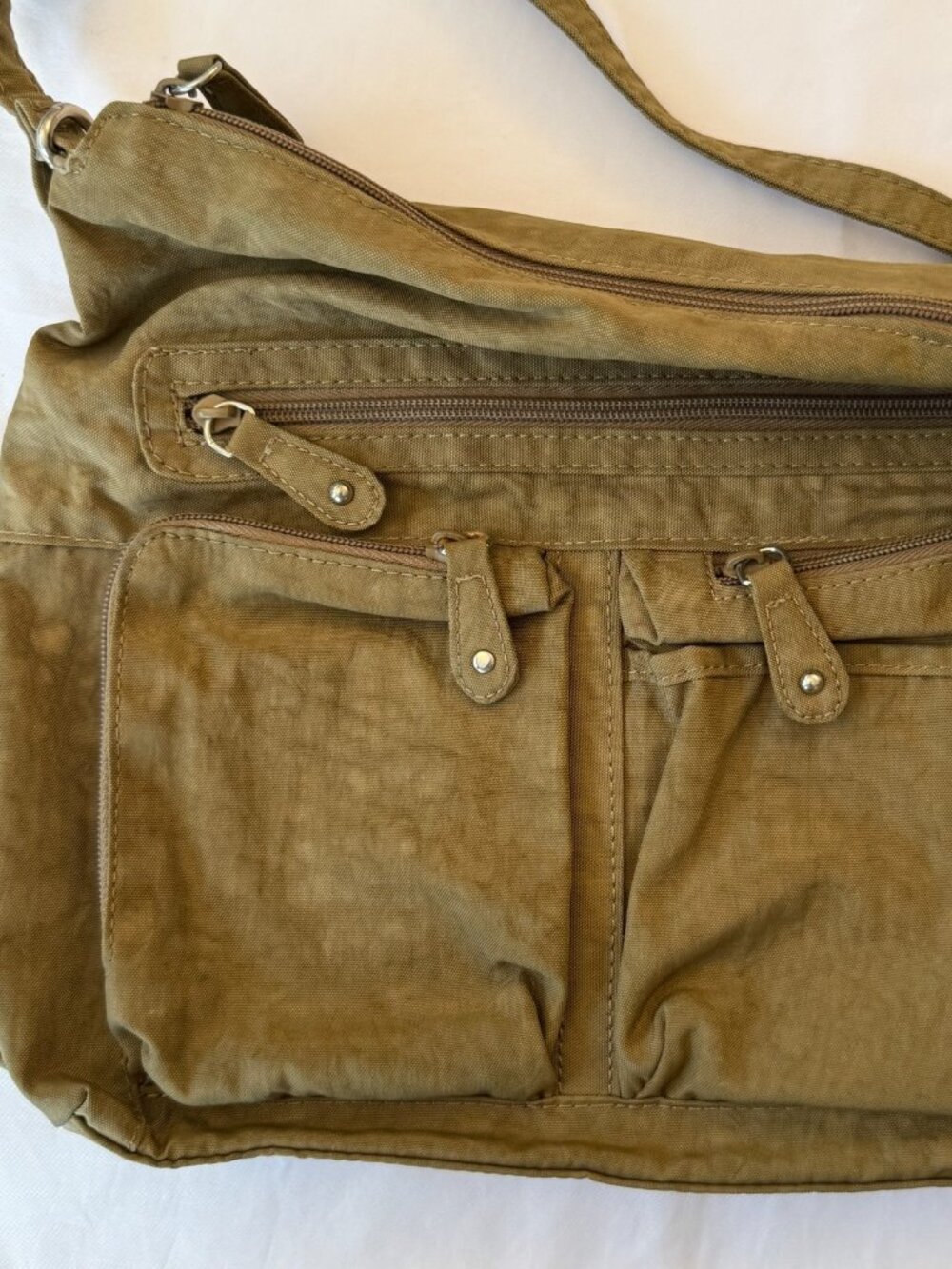 MULTISAC OLIVE BROWN CROSSBODY BAG NYLON ORGANIZER TRAVEL PURSE 13"x12"
